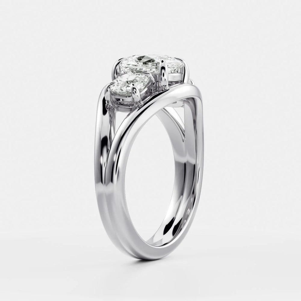 Exquisite Three-Stone Oval Diamond Engagement Ring