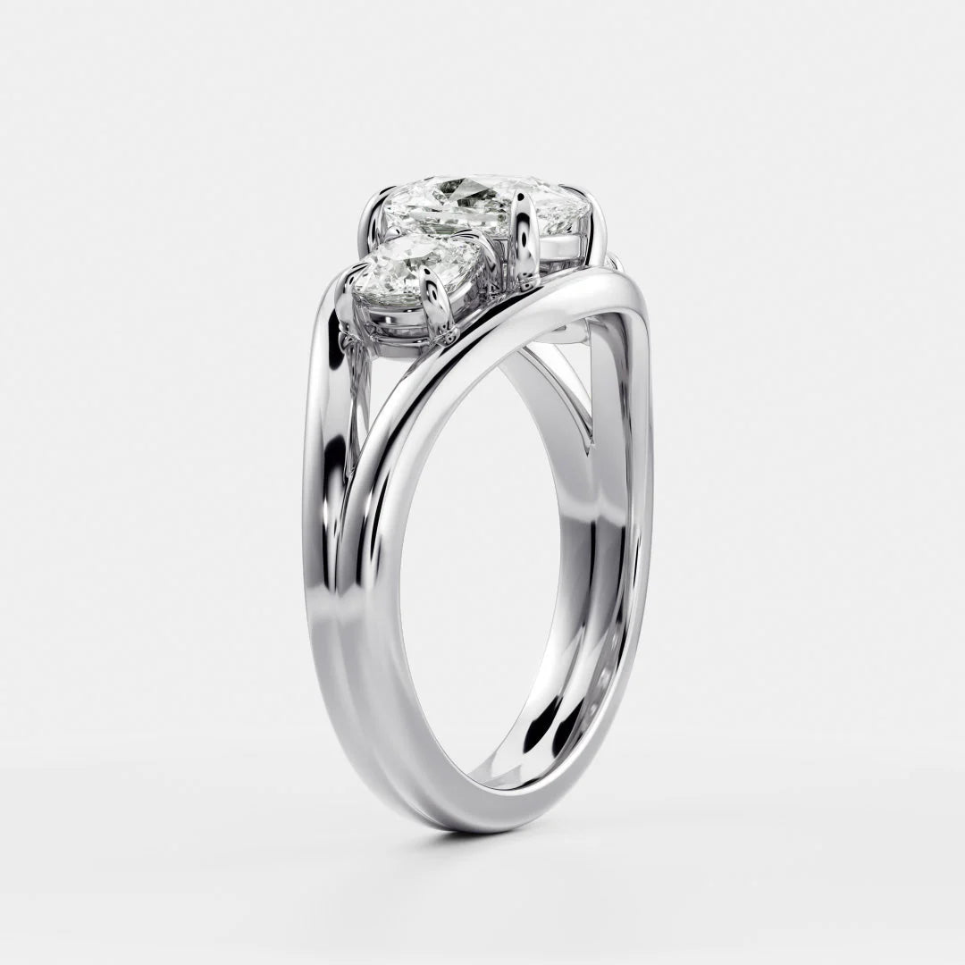 Exquisite Three-Stone Oval Diamond Engagement Ring