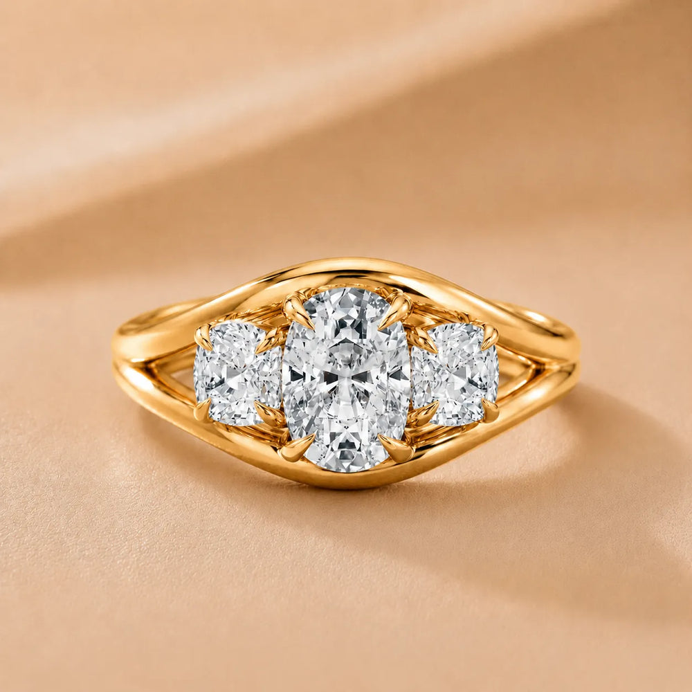 Exquisite Three-Stone Oval Diamond Engagement Ring