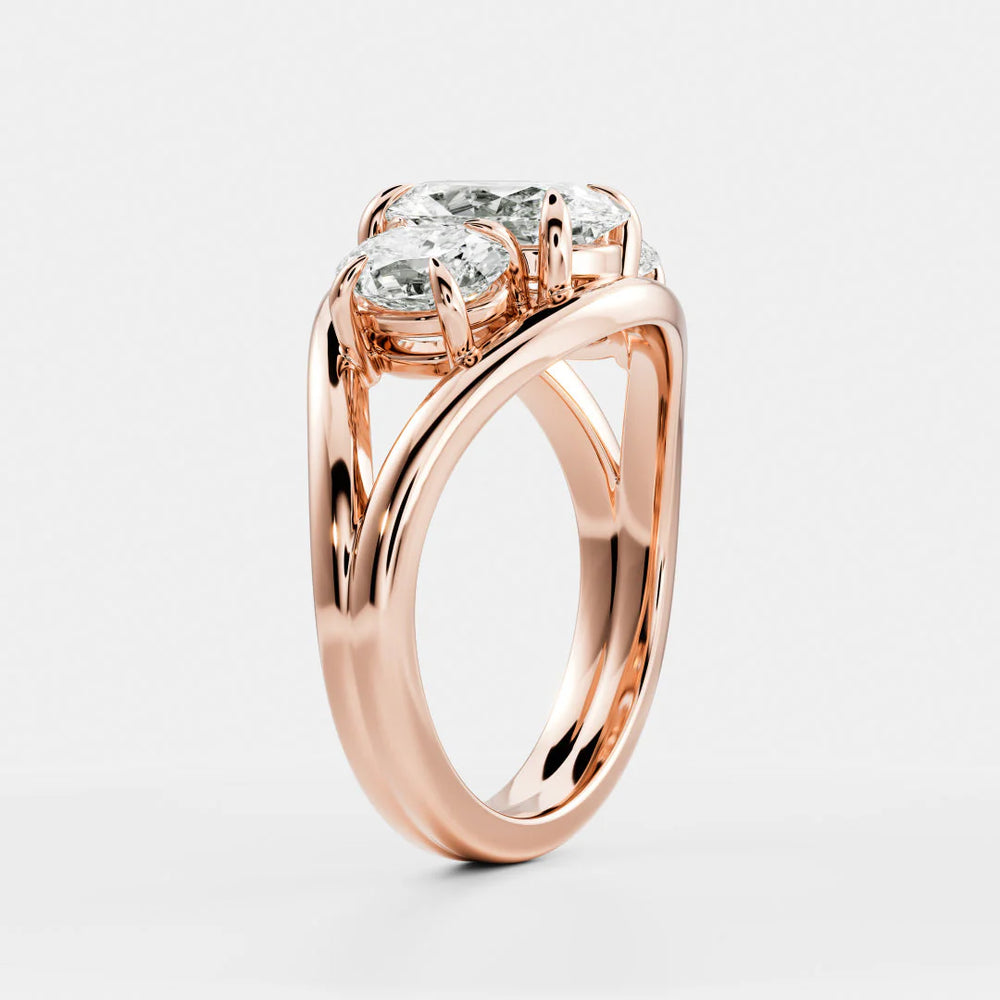 Exquisite Three-Stone Oval Diamond Engagement Ring