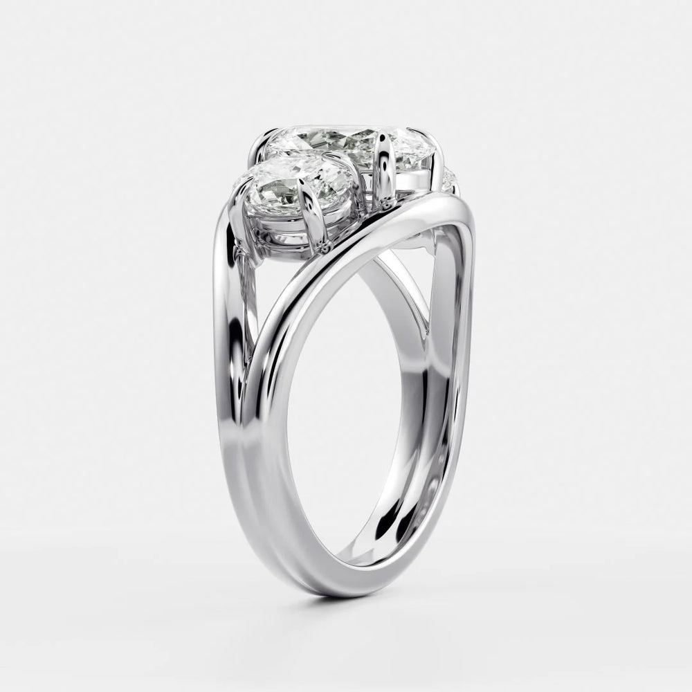 Exquisite Three-Stone Oval Diamond Engagement Ring