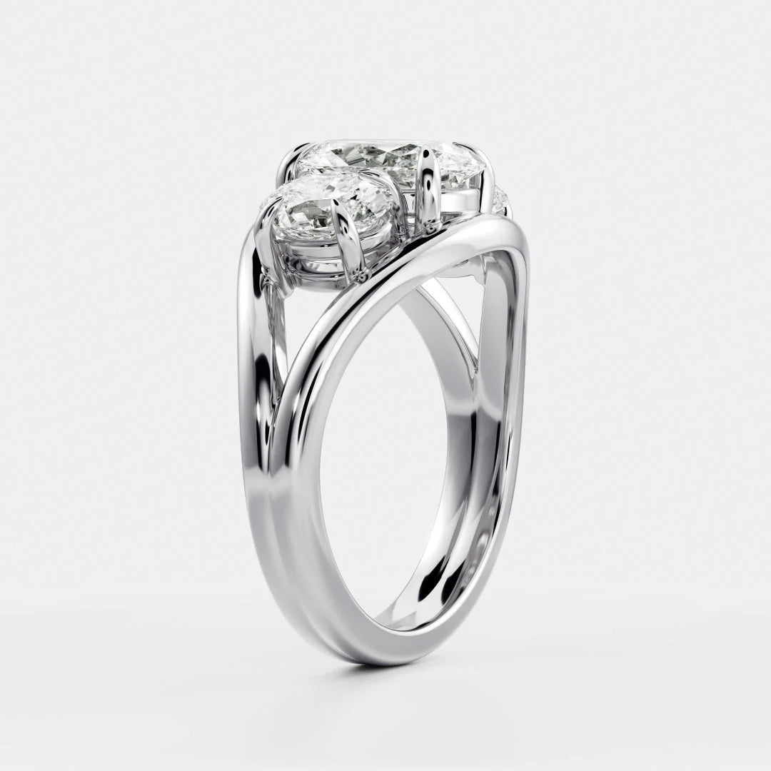 Exquisite Three-Stone Oval Diamond Engagement Ring