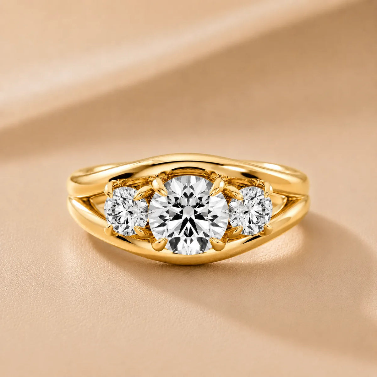 Exquisite Three-Stone Oval Diamond Engagement Ring