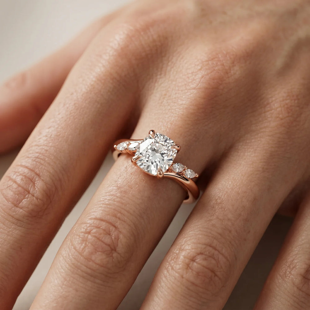Flora Twist Side Stone Oval Diamond Engagement Ring