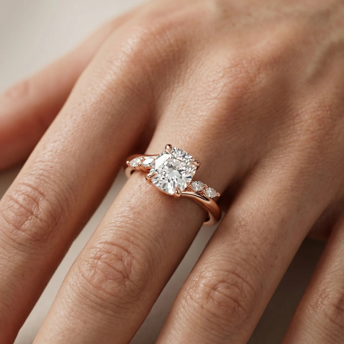 Flora Twist Side Stone Oval Diamond Engagement Ring