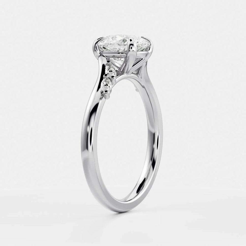Flora Twist Side Stone Oval Diamond Engagement Ring