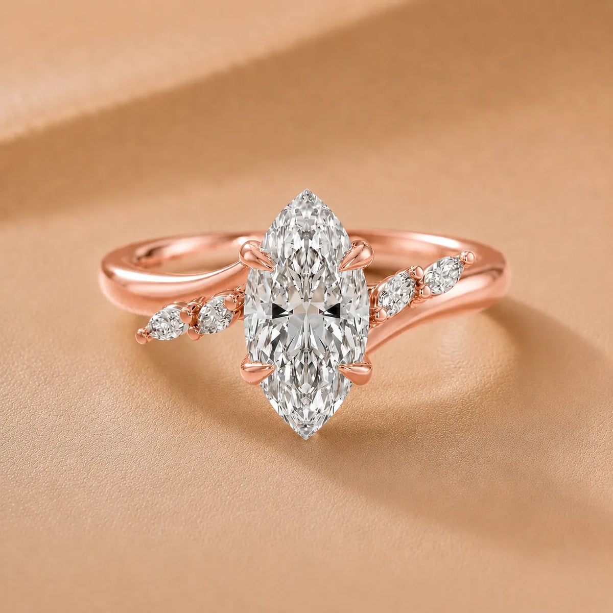 Flora Twist Side Stone Oval Diamond Engagement Ring