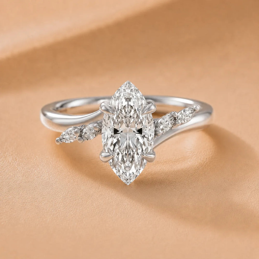 Flora Twist Side Stone Oval Diamond Engagement Ring