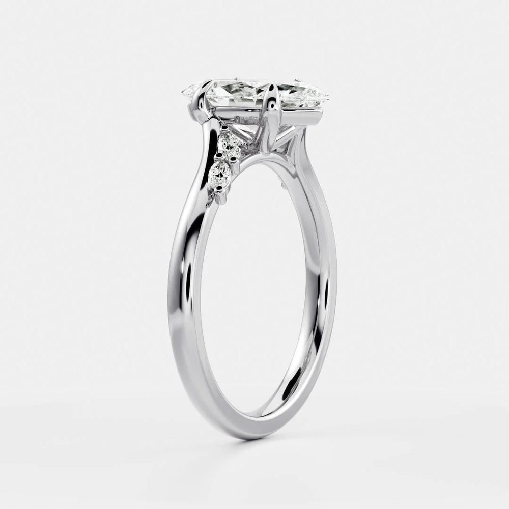 Flora Twist Side Stone Oval Diamond Engagement Ring