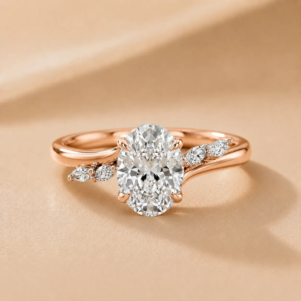 Flora Twist Side Stone Oval Diamond Engagement Ring