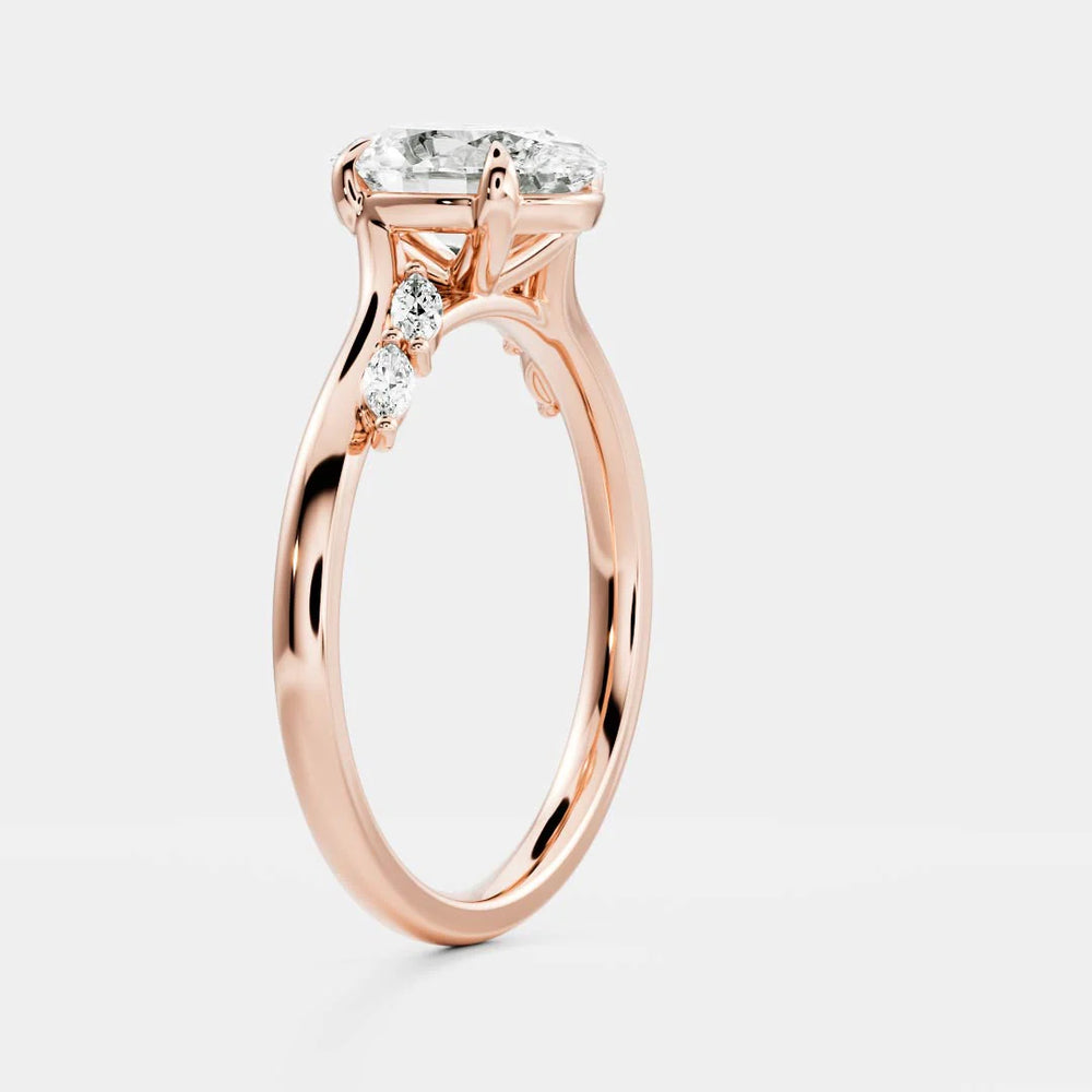Flora Twist Side Stone Oval Diamond Engagement Ring