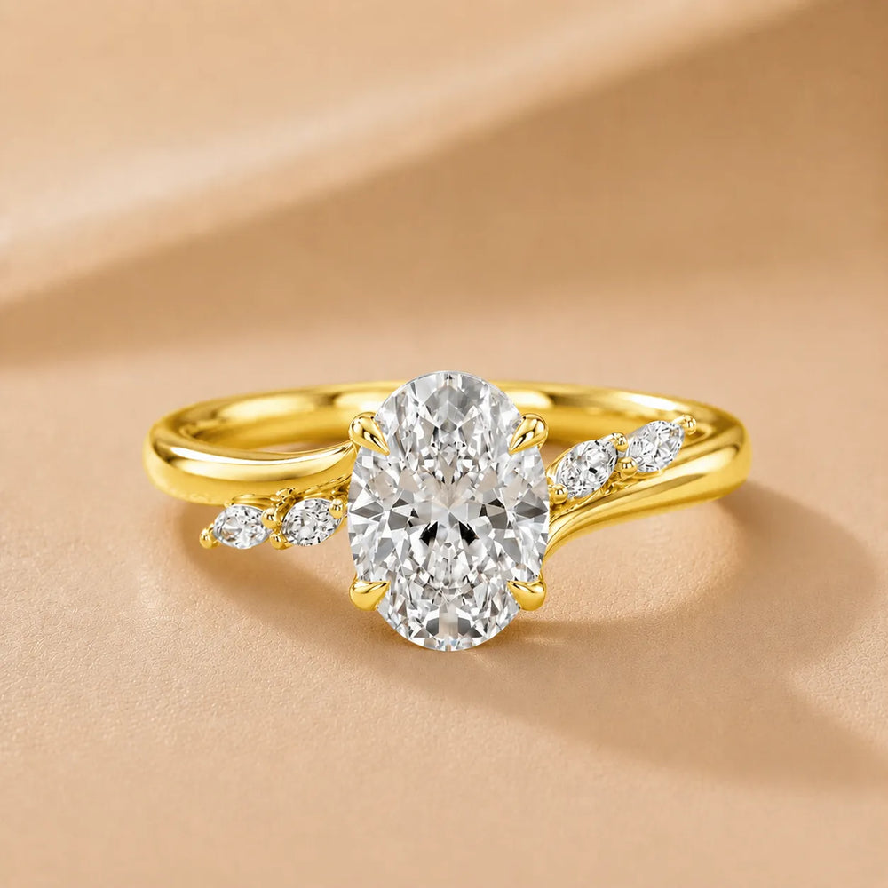 Flora Twist Side Stone Oval Diamond Engagement Ring