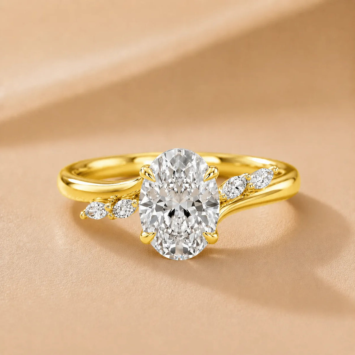 Flora Twist Side Stone Oval Diamond Engagement Ring