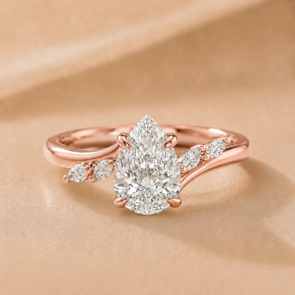 Flora Twist Side Stone Oval Diamond Engagement Ring