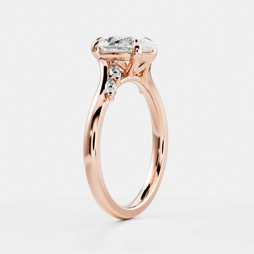 Flora Twist Side Stone Oval Diamond Engagement Ring