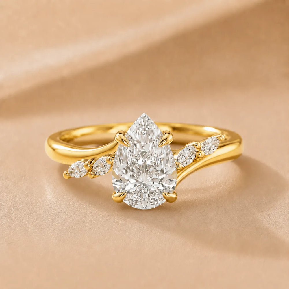 Flora Twist Side Stone Oval Diamond Engagement Ring