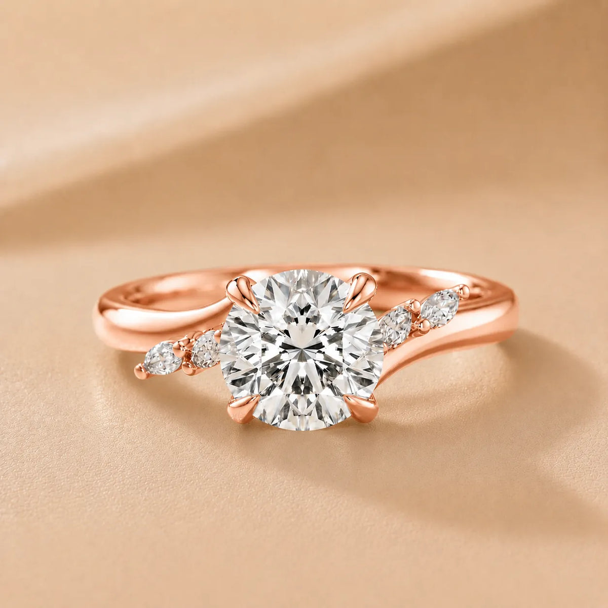 Flora Twist Side Stone Oval Diamond Engagement Ring