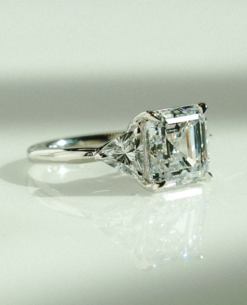 Three Stone Asscher Cut Labgrown Engagement Ring