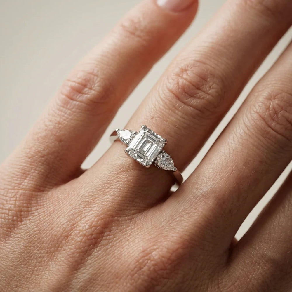 Grace Three Stone Asscher Diamond Engagement Ring