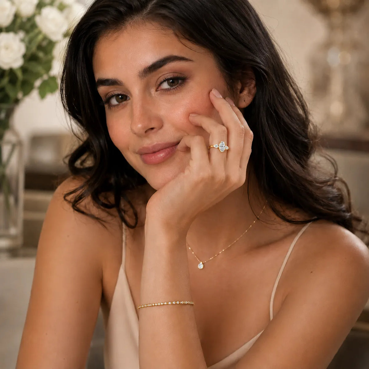 Grace Three Stone Asscher Diamond Engagement Ring