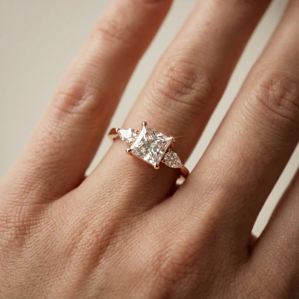Grace Three Stone Asscher Diamond Engagement Ring