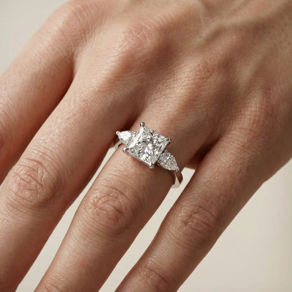 Grace Three Stone Asscher Diamond Engagement Ring