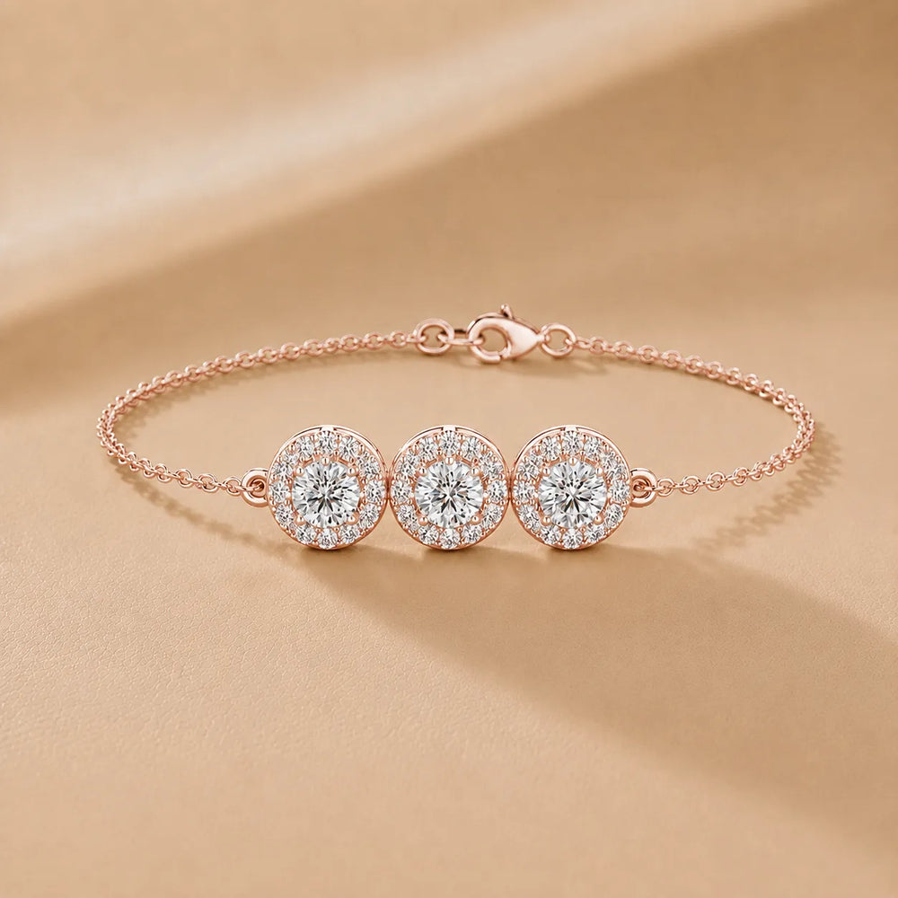 Graceful Trio Sparkle with Trio Set Round Diamond for Gifting Bracelet