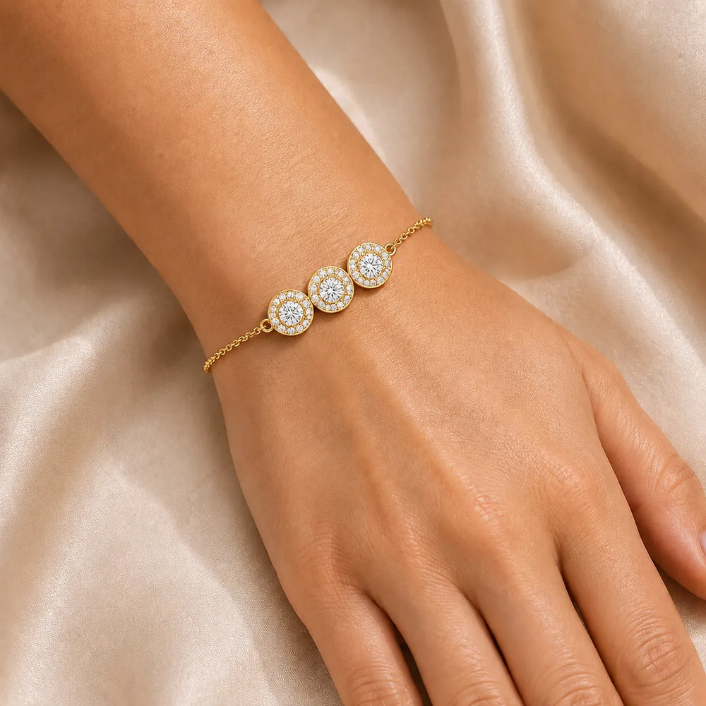 Graceful Trio Sparkle with Trio Set Round Diamond for Gifting Bracelet