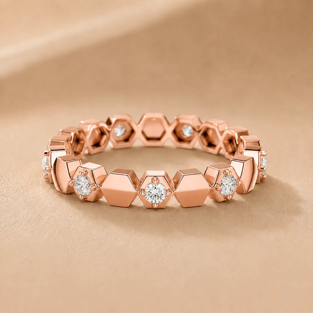 Hexagon Pattern Diamond Stackable Band