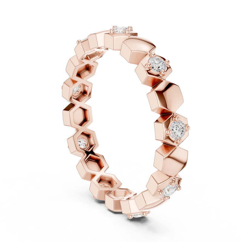 Hexagon Pattern Diamond Stackable Band