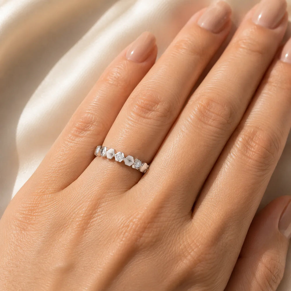 Hexagon Pattern Diamond Stackable Band
