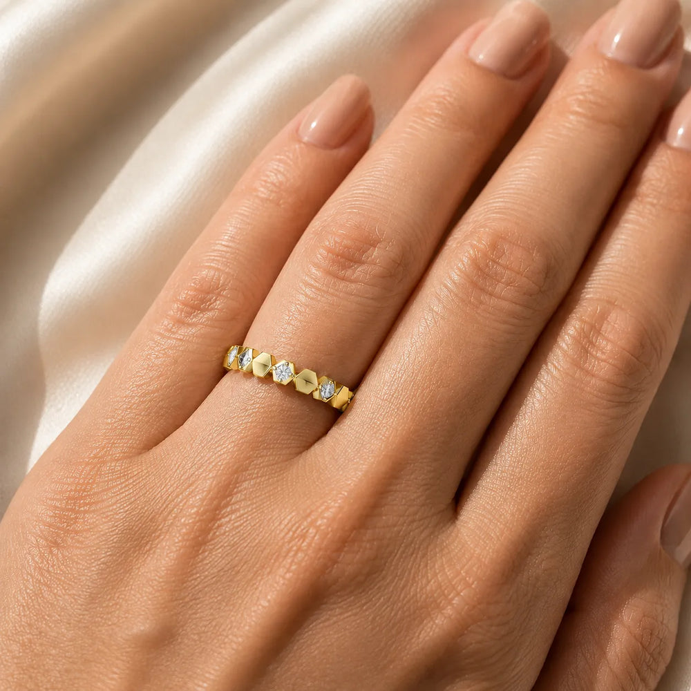 Hexagon Pattern Diamond Stackable Band