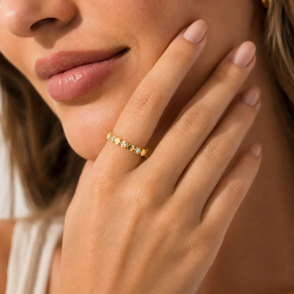 Hexagon Pattern Diamond Stackable Band