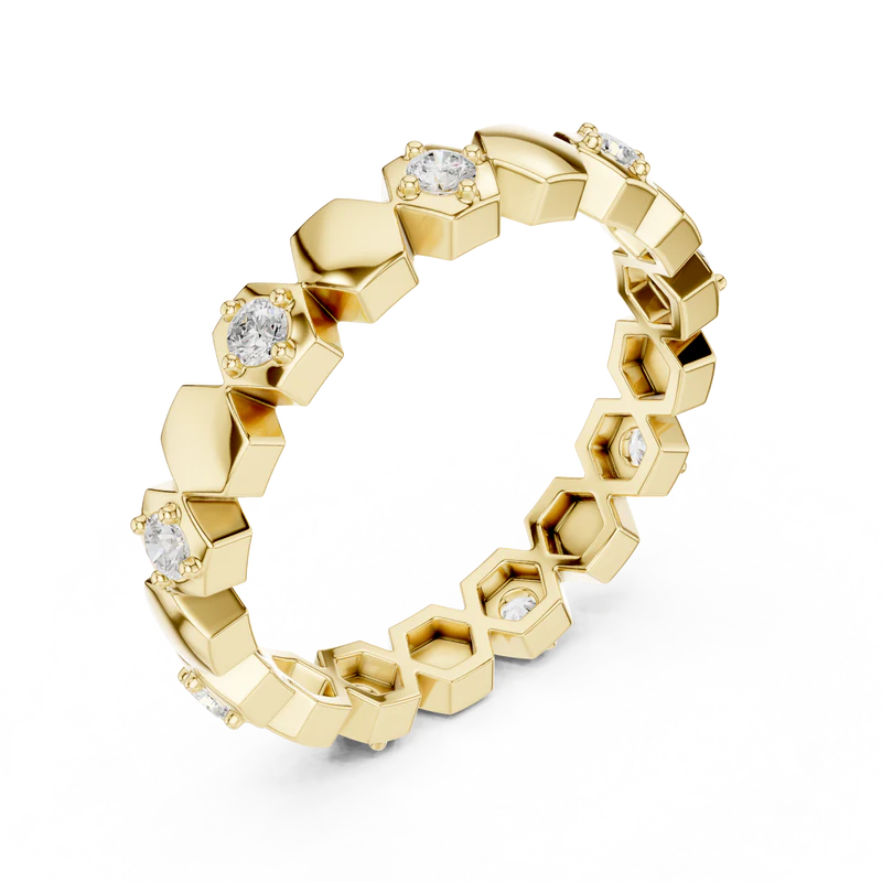 Hexagon Pattern Diamond Stackable Band