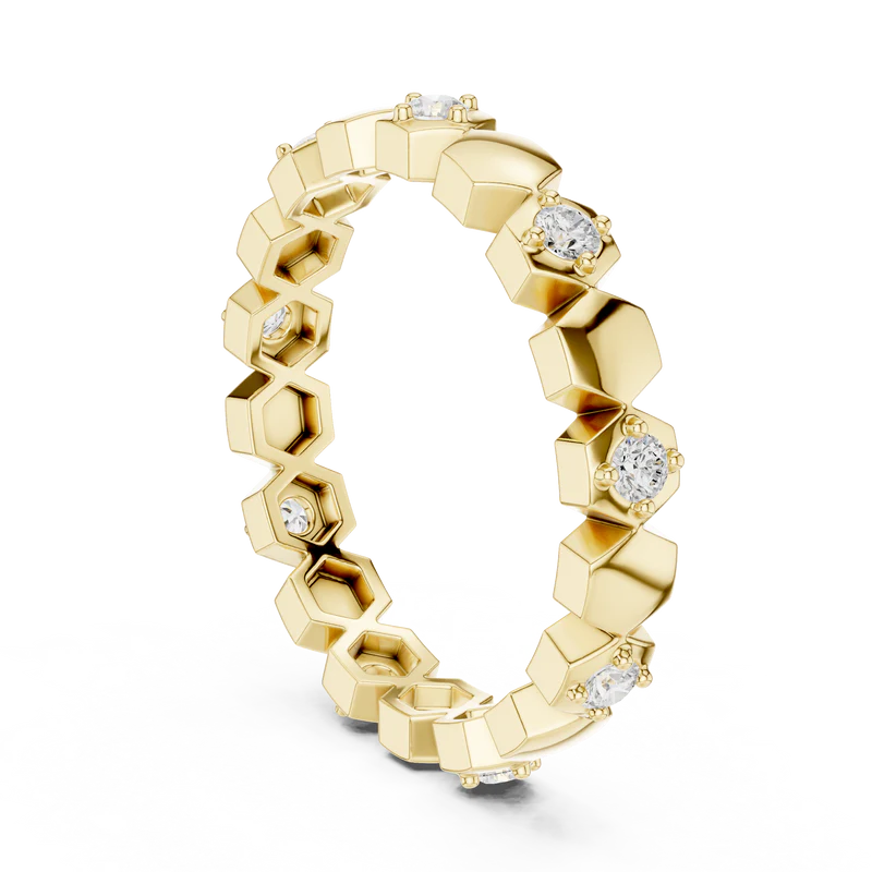Hexagon Pattern Diamond Stackable Band