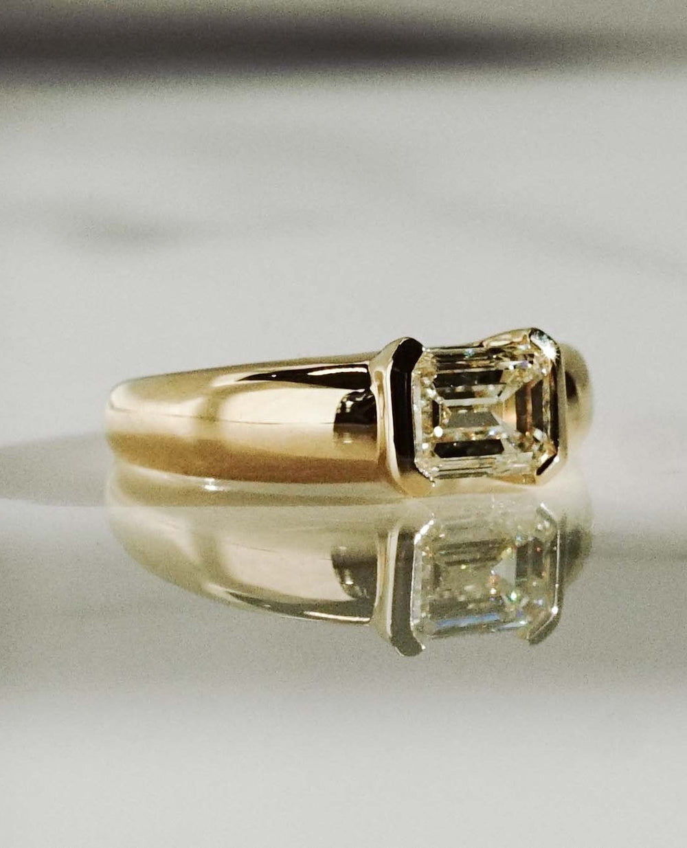 Bezel Set Emerald Cut Labgrown Engagement Ring
