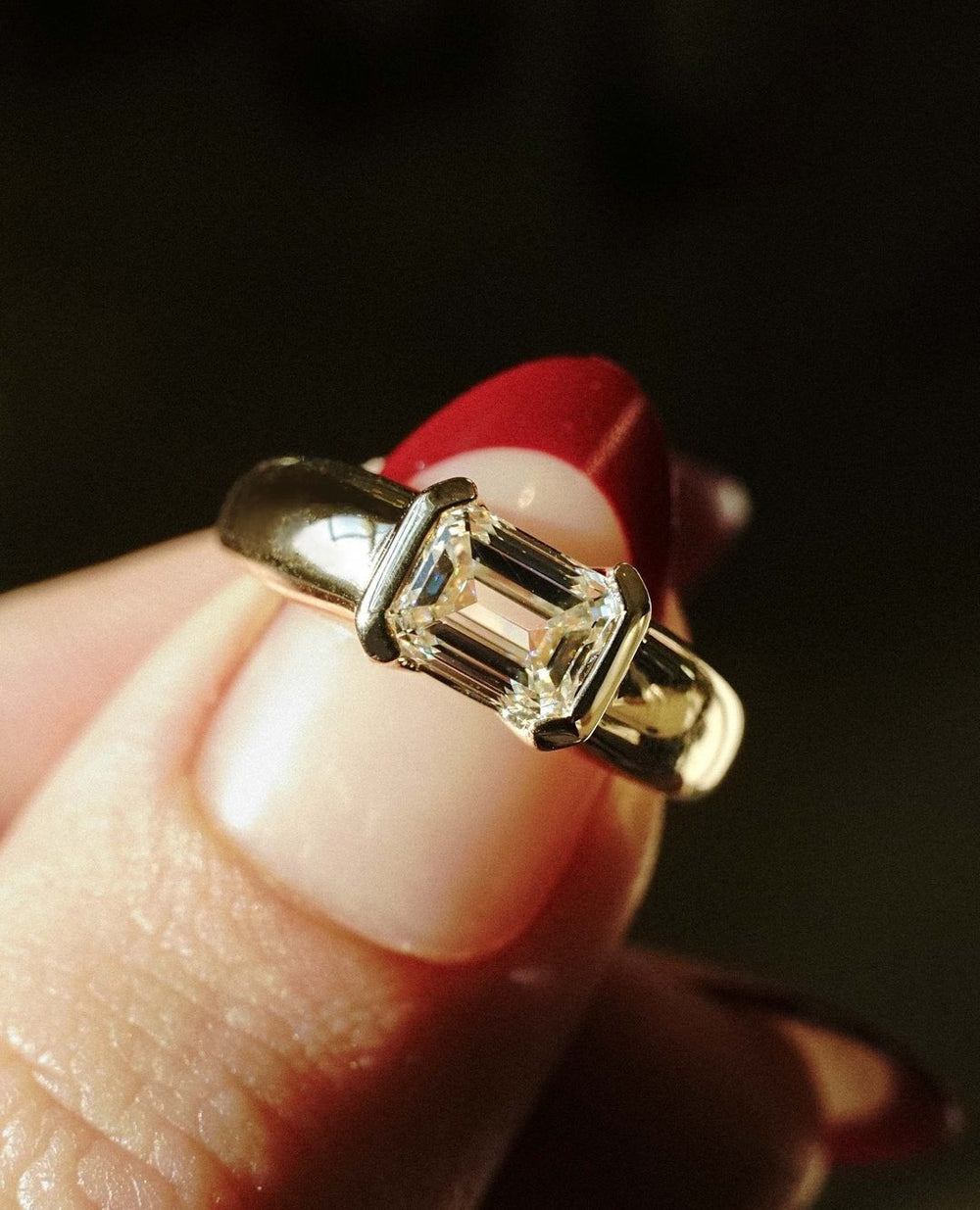 Bezel Set Emerald Cut Labgrown Engagement Ring