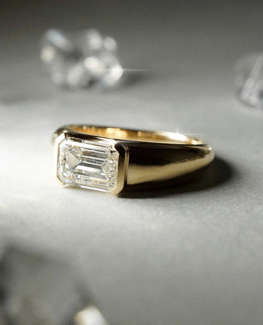 Bezel Set Emerald Cut Labgrown Engagement Ring