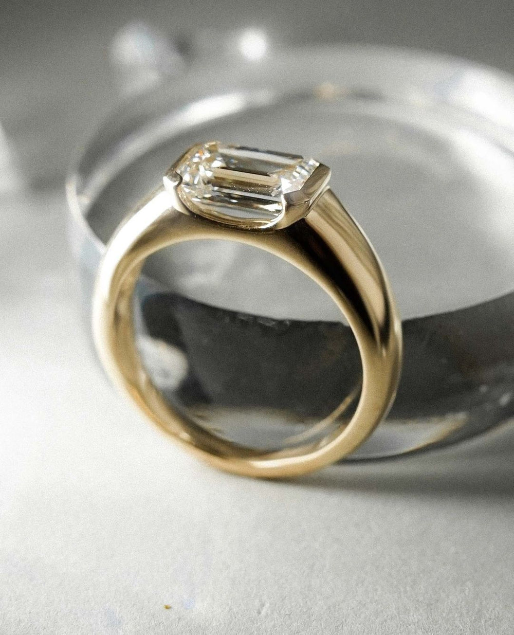Bezel Set Emerald Cut Labgrown Engagement Ring
