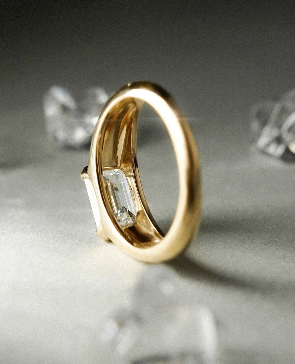 Bezel Set Emerald Cut Labgrown Engagement Ring