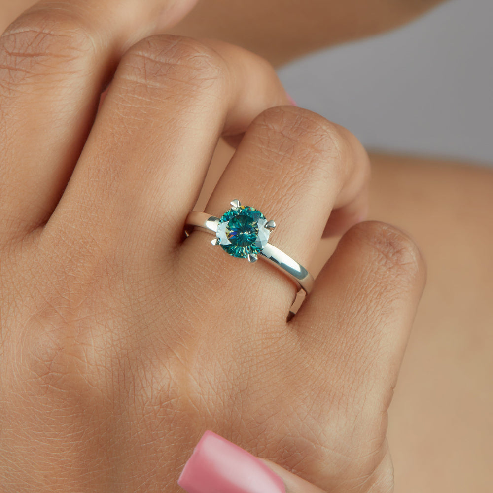 Portuguese Cut Blue Green Labgrown Ring
