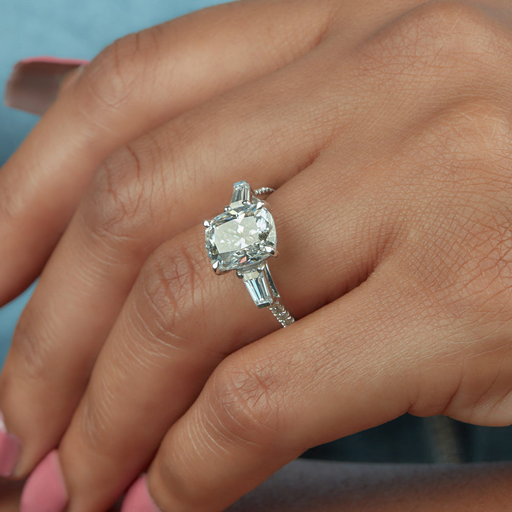 Three Stone Cushion Cut Labgrown Ring