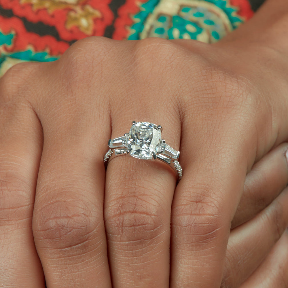 Three Stone Cushion Cut Labgrown Ring