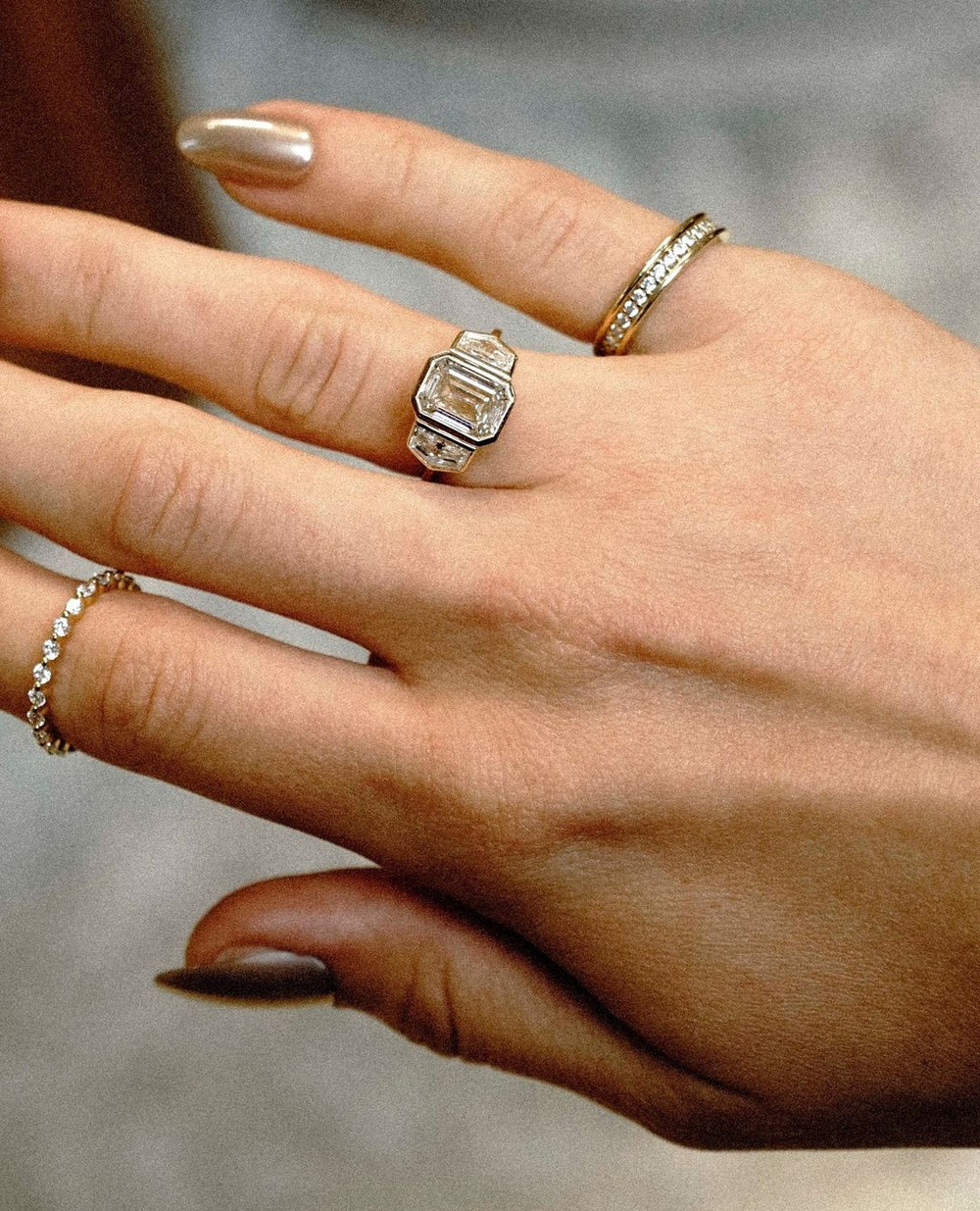 Three Stone Emerald Cut Labgrown Engagement Ring