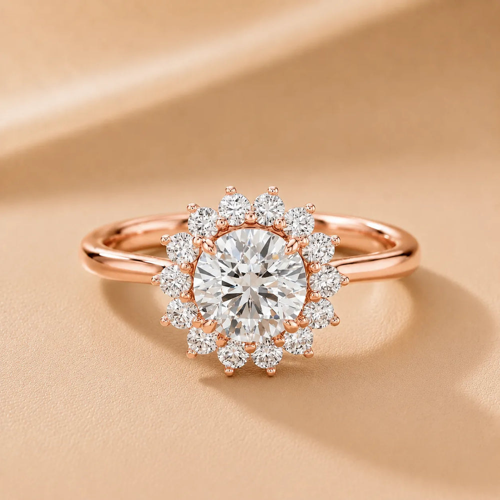 Iris Halo Round Diamond Engagement Ring