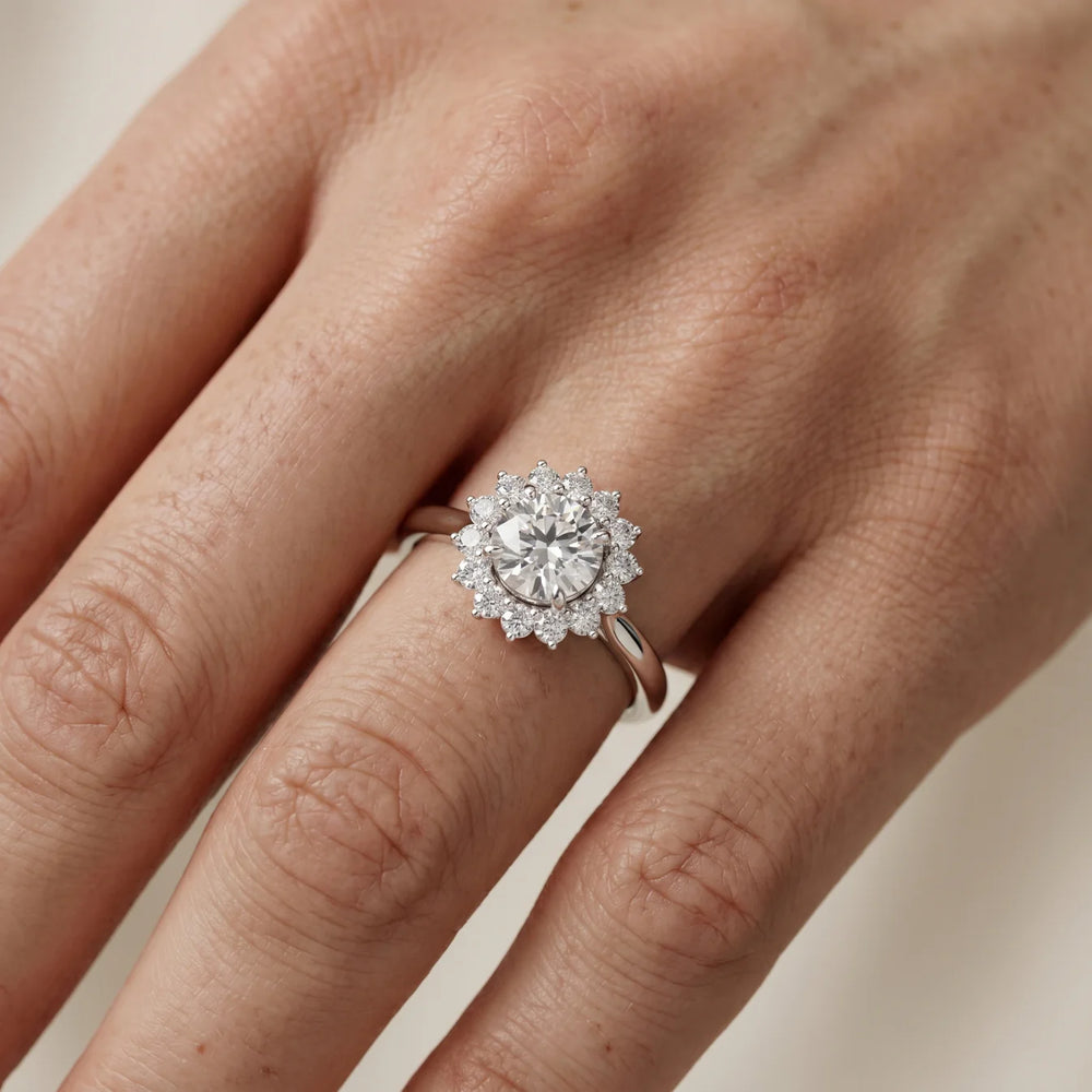 Iris Halo Round Diamond Engagement Ring