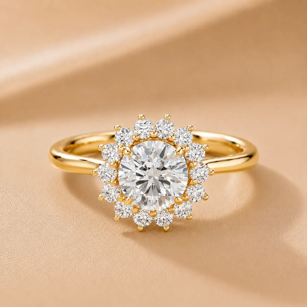 Iris Halo Round Diamond Engagement Ring