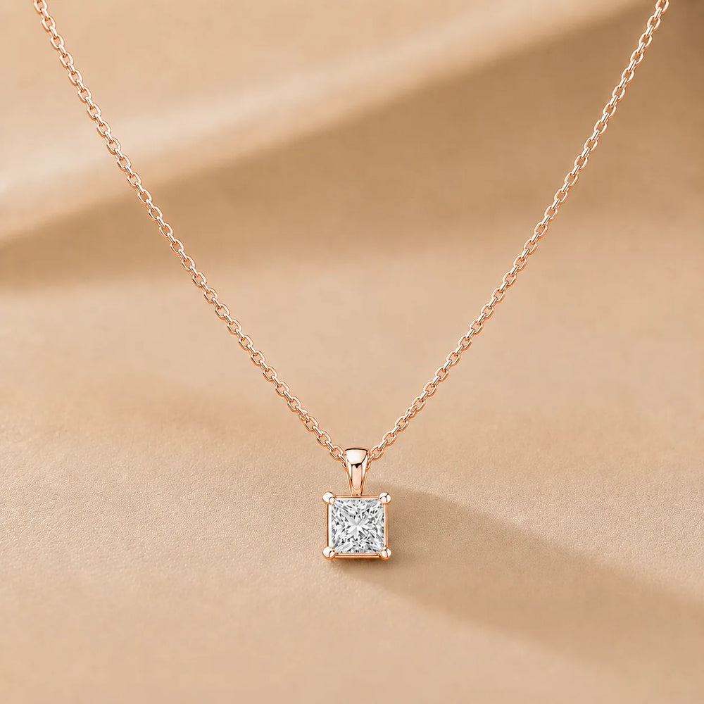 Princess Royal Solitaire Pendant With Italian Chain Necklace