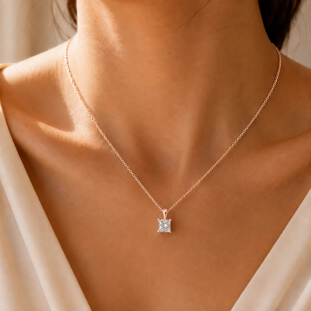 Princess Royal Solitaire Pendant With Italian Chain Necklace