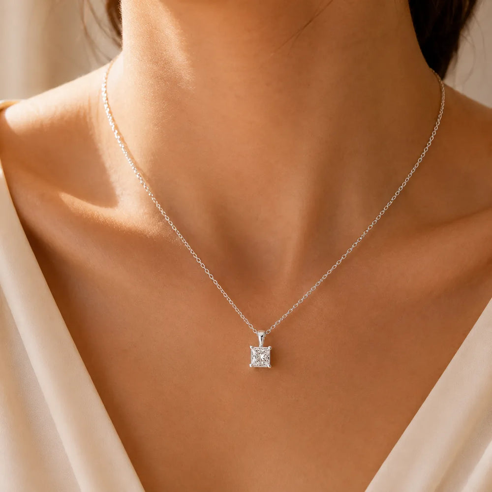Princess Royal Solitaire Pendant With Italian Chain Necklace